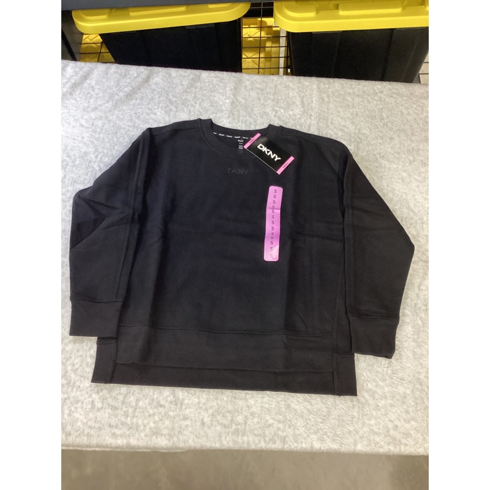 DKNY Sport Womens Hi-Lo Sweatshirt Black Crew Neck Logo Pullover DPMT1487 Small